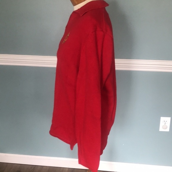 Classic Lauren Ralph Lauren red crest pop over polo collar cotton sweater. Sz L. - Picture 7 of 9